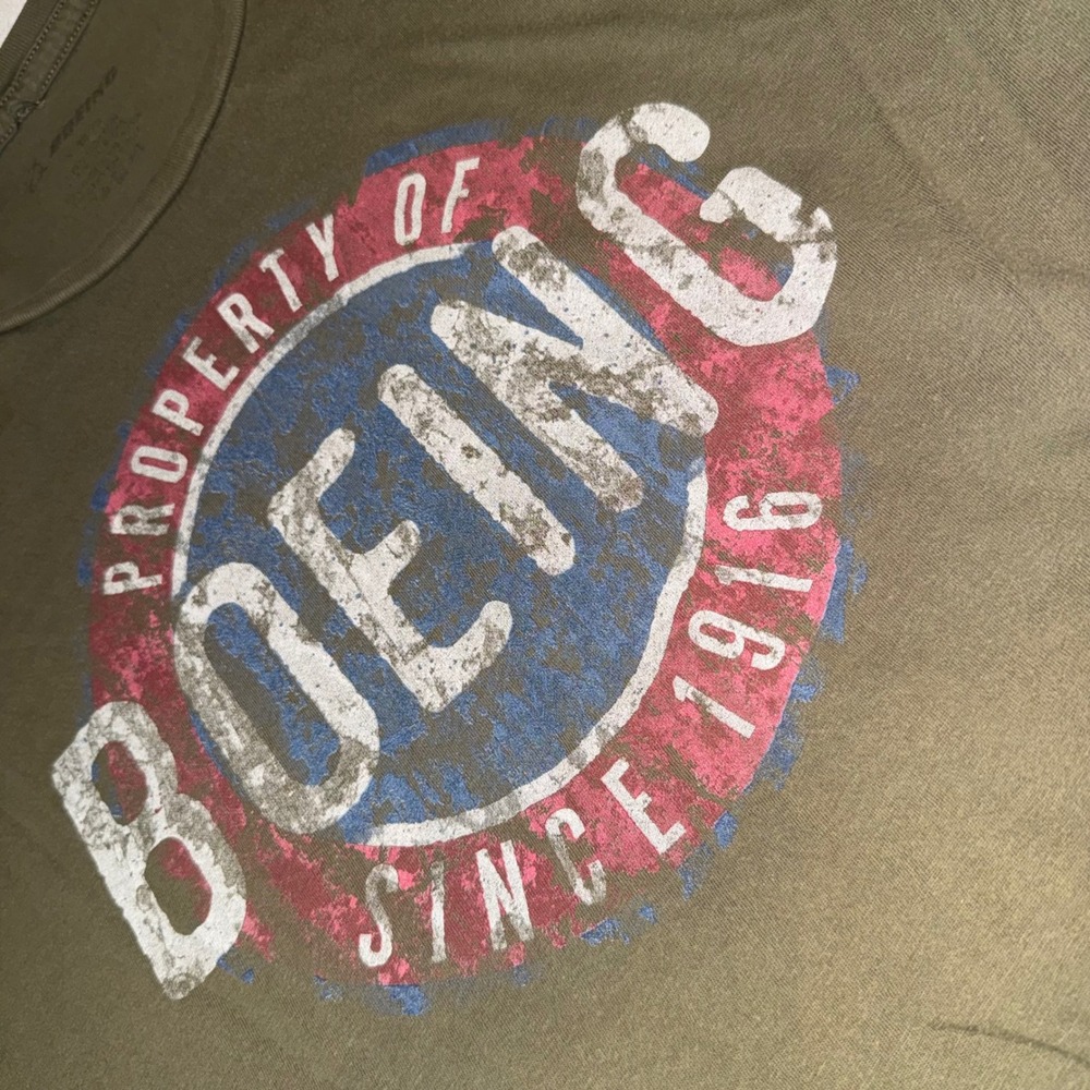 Boeing Mens Olive Green Distressed Graphic T-Shirt XL Property Of Boeing 1916